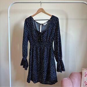 Princess Polly | Blue Polka Dot Long Sleeve Mini Dress Size 10